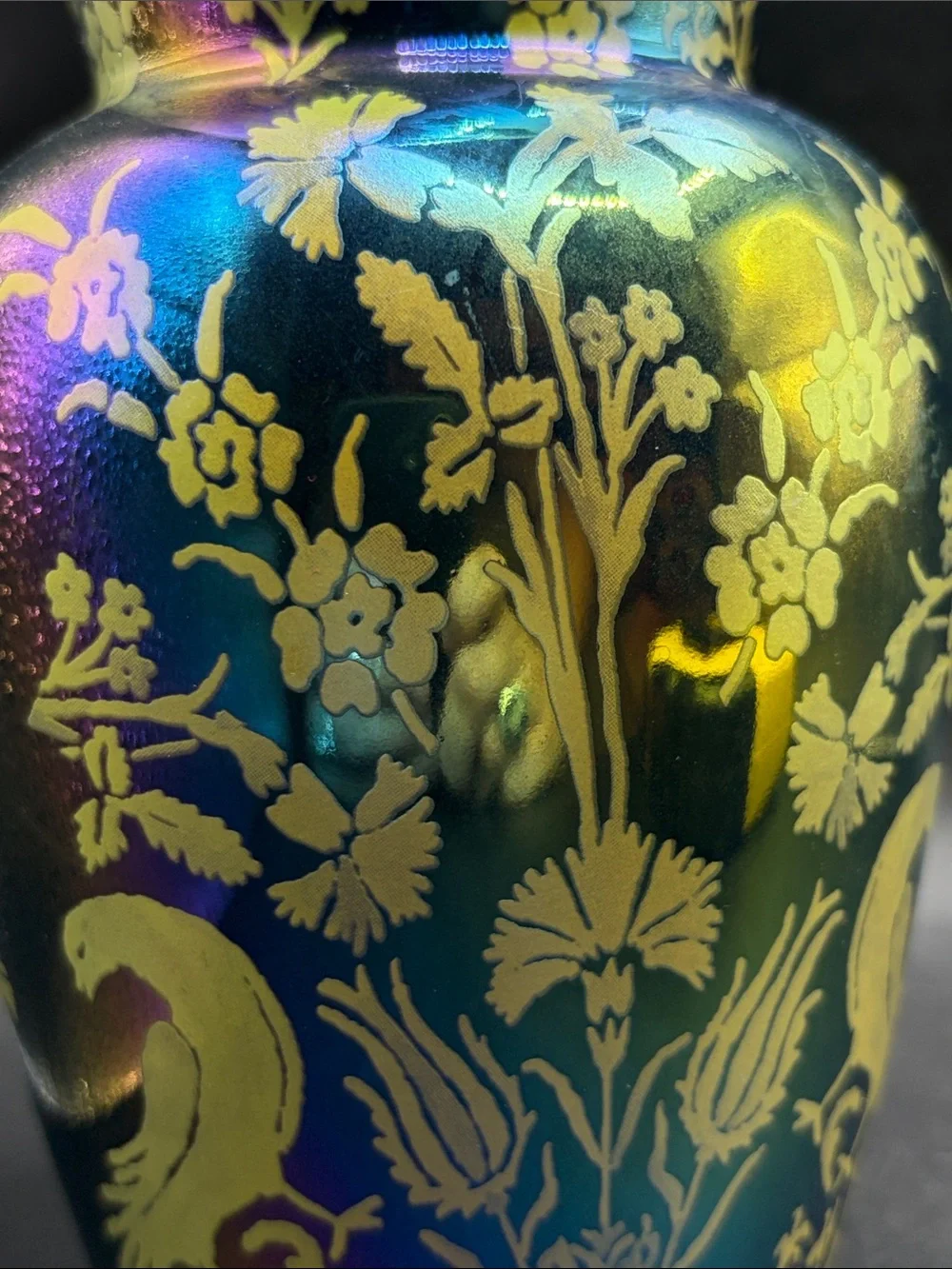 Anthropologie Lanza Iridescent Stoneware Floral Bird Motif Vase Vessel Decor